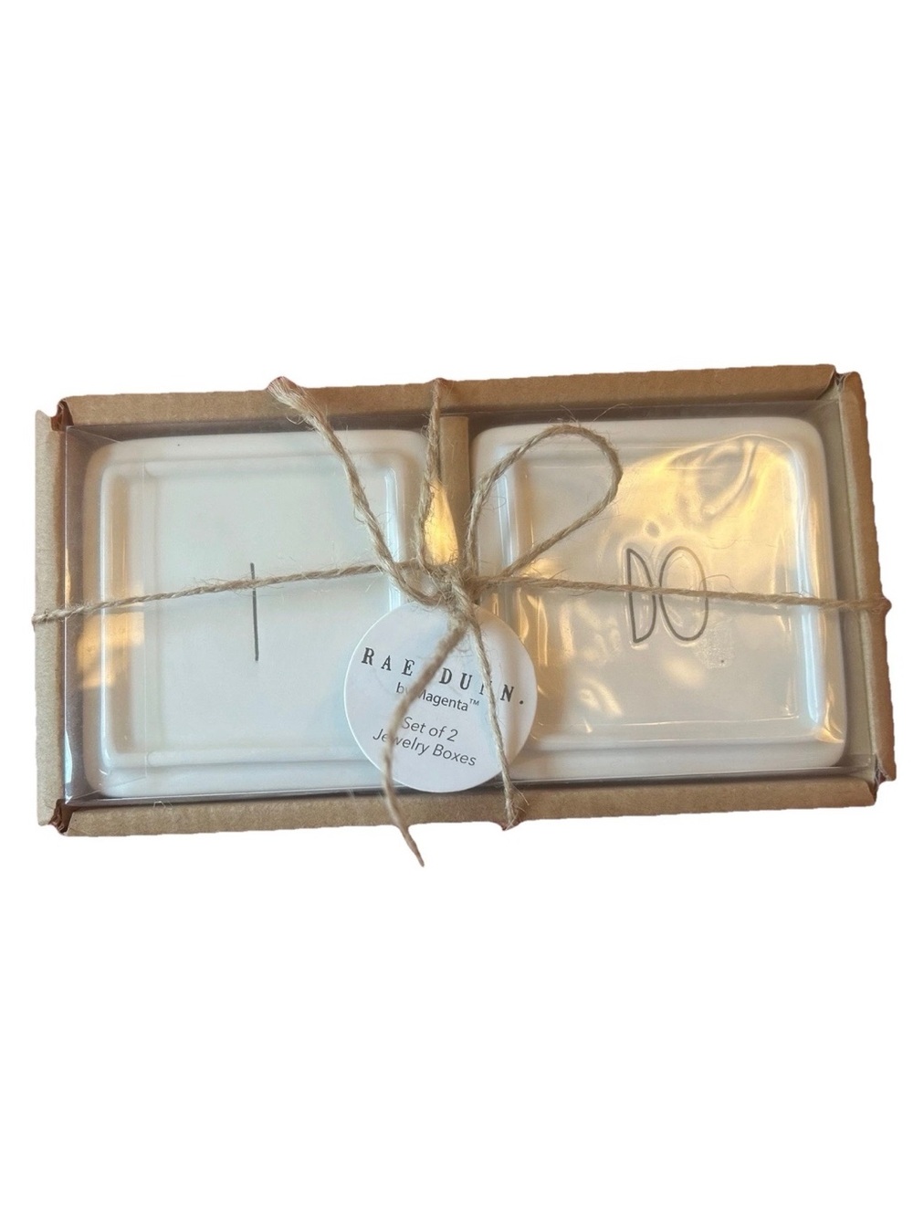 Rae Dunn ‘I DO’ Set of 2 Jewelry Ceramic Trinket Boxes 3”x3”x2.5” NWT